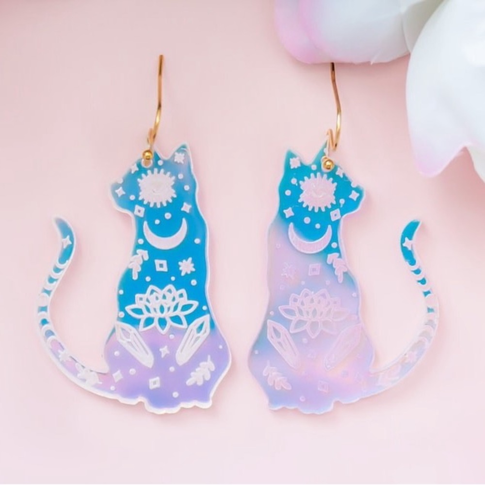 Iridescent Witchy Cat Earrings